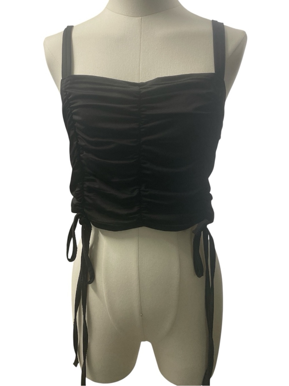 Shein Black Ruched Tie-Side Crop Tank Top size Large